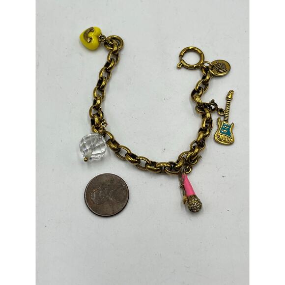 Juicy Couture Authentic Guitar Megaphone Heart Crystal Y2K Charm Bracelet - Picture 5 of 14